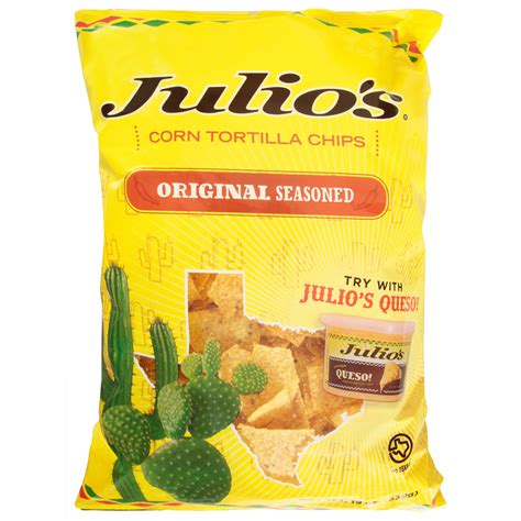 Julio's chips - Julio's Seasoned Corn Tortilla Chips - 19 Ounce (Pack of 2) $ 1688. 2 Pack | Trader Joe's Chili & Lime Flavored Rolled Corn Tortilla Chips. 1. $ 2516. Late July Snacks Organic ZS23 White Corn Tortilla Chips, 7.4 Oz. $ 198. 51.0 ¢/oz. Totis Tortilla Chips Chili & Lime, 4.88 oz. 